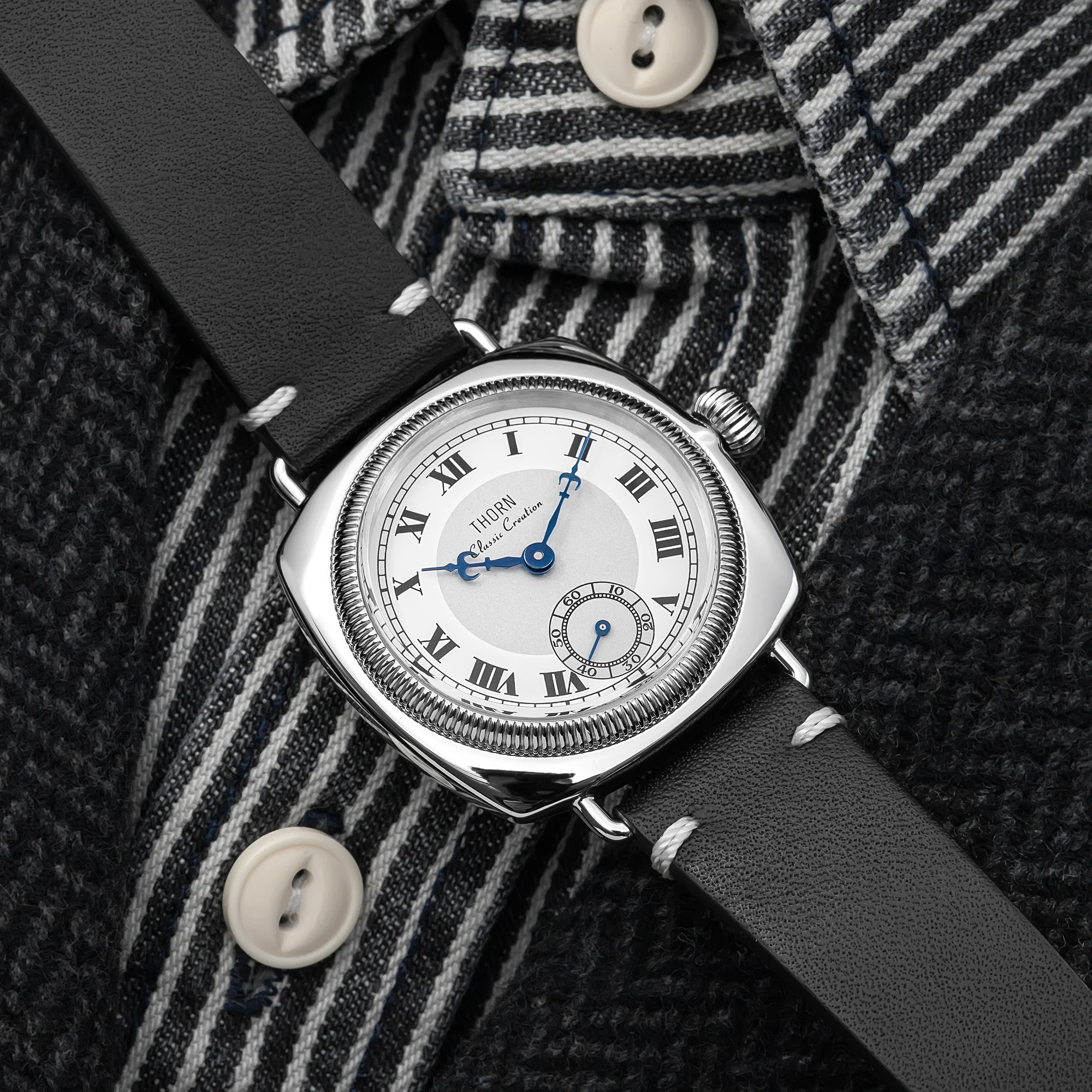 【T002】THORN-Uhr im klassischen Oyster-Stil, antike, kissenförmige Uhr im Retro-Stil, Paaruhr für Herren und Damen – Detail 5