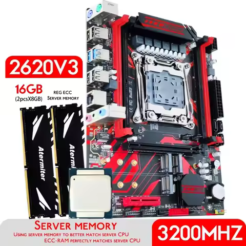 Atermiter X99 DDR4 D4 Motherboard Set with Xeon E5 2620 V3 LGA2011-3 CPU 2pcs * 8GB = 16GB PC4 3200MHz DDR4 Memory RAM REG ECC