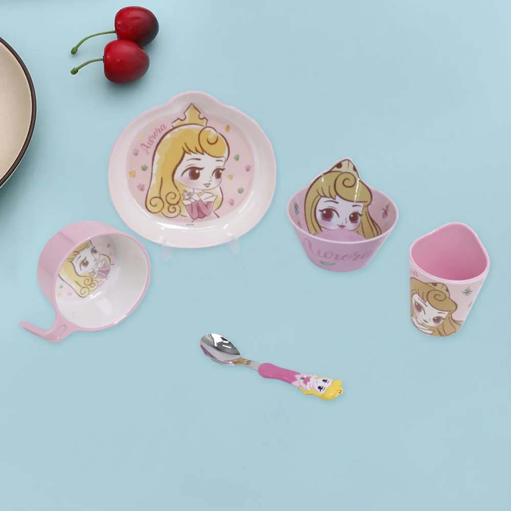 1pc Disney Sleeping Beauty Aurora  cartoon tableware set Shaped Plate Shaped bowl Single-handle bowl Two-color cup Spoon F