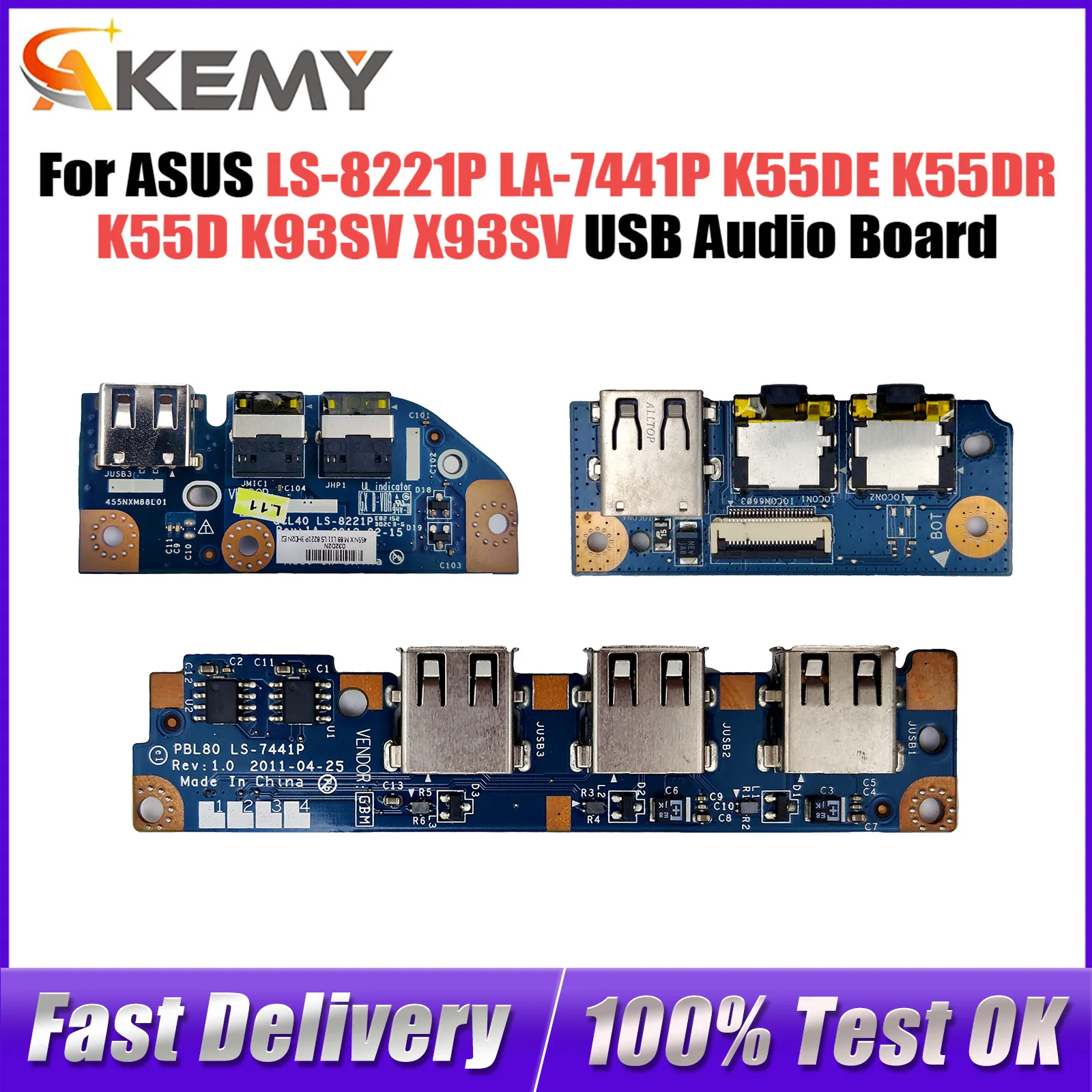 

For ASUS K55DE K55DR K55D K93SV X93SV 45VD K45V A45V laptop USB Board Audio Board LS-8221P LA-7441P 100% Tested Fast Ship