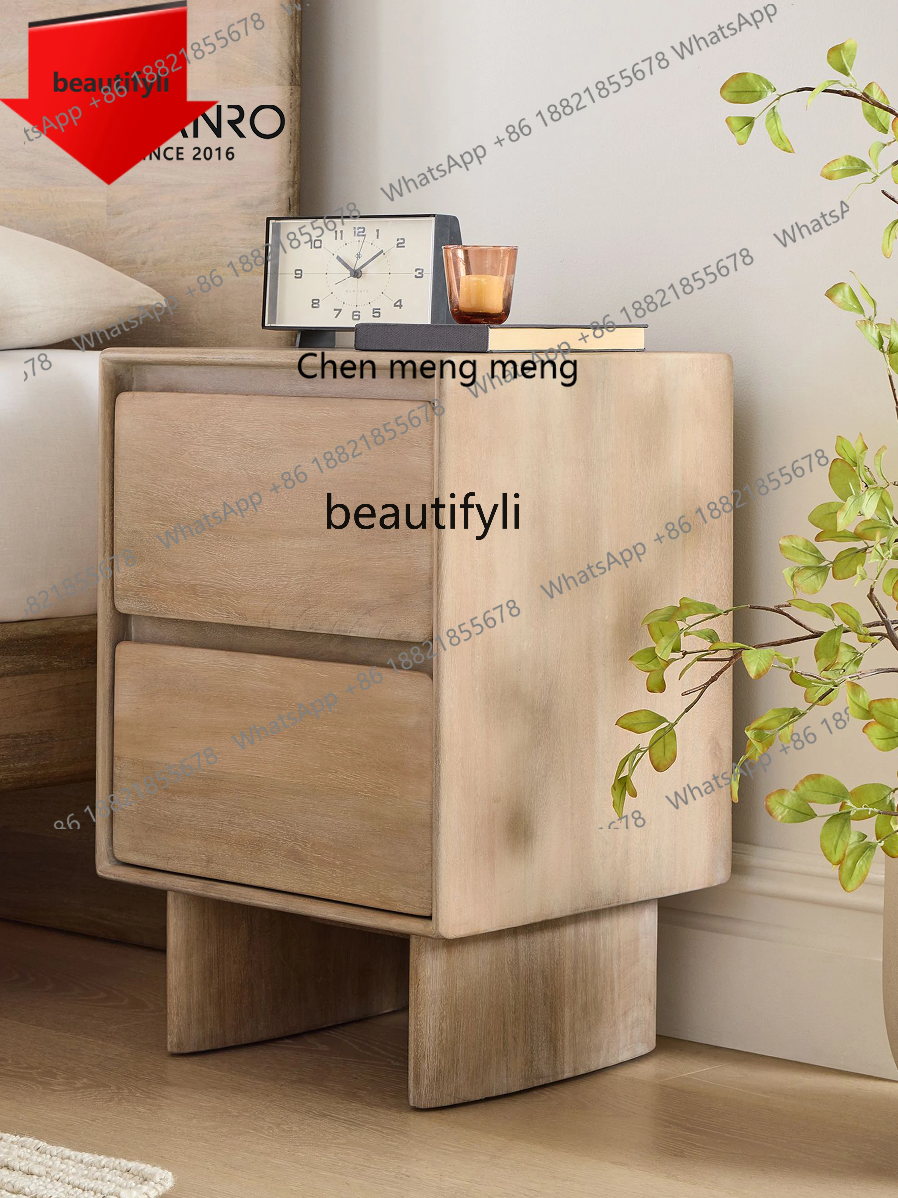 

2003 Solid wood bedside table, log side cabinet storage mini creative side table removable locker