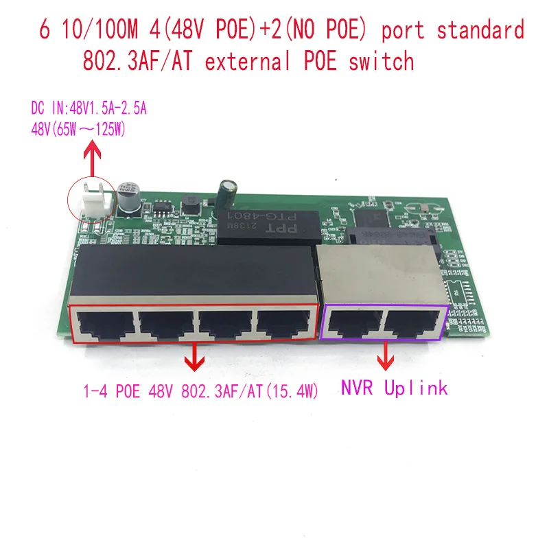 표준 프로토콜 802.3AF/AT 48V POE 출력/48V poe 스위치 100 mbps POE 포트, 100 mbps 업 링크 지원, poe 전원 스위치 NVR