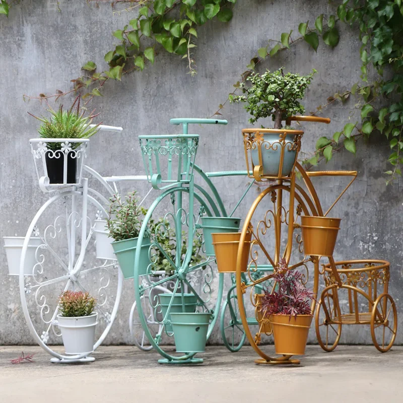 Creative European Bicycle Plant Stand Iron Multi-storey Courtyard Shelves For Plants French Garden Window Flower Shelves