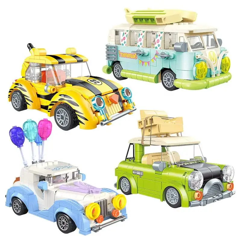 

MOC City Creative Mini Ballon Wedding Camper Car Model Building Blocks Technical Beatle Travel Vehicle with Figures Bricks Toys