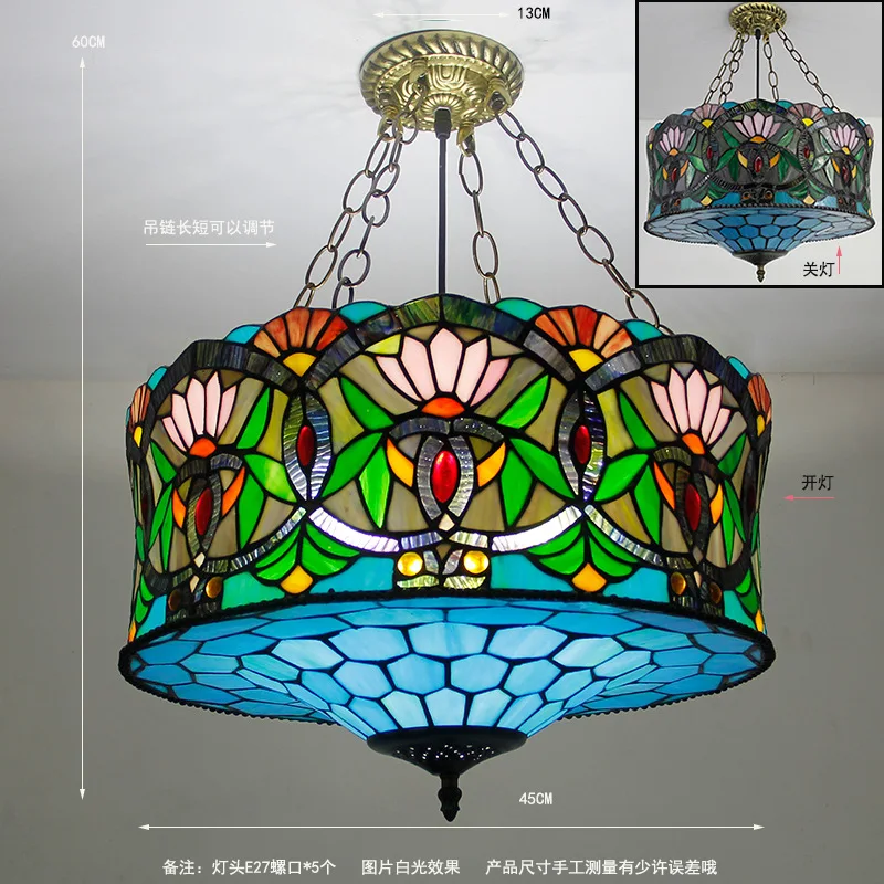 

Tiffany Stained GlassPendant Lights Mediterranean Vintage Hanging Lamp for Dining Room Kitchen Light Fixtures Art Home Decor