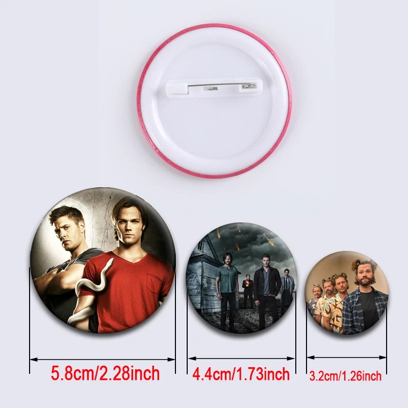 32/58mm Anime Supernatural Dean/Sam Winchester‌ Characters Badge Soft Button Pins Round Brooch on Backpack Clothing Decor Gifts