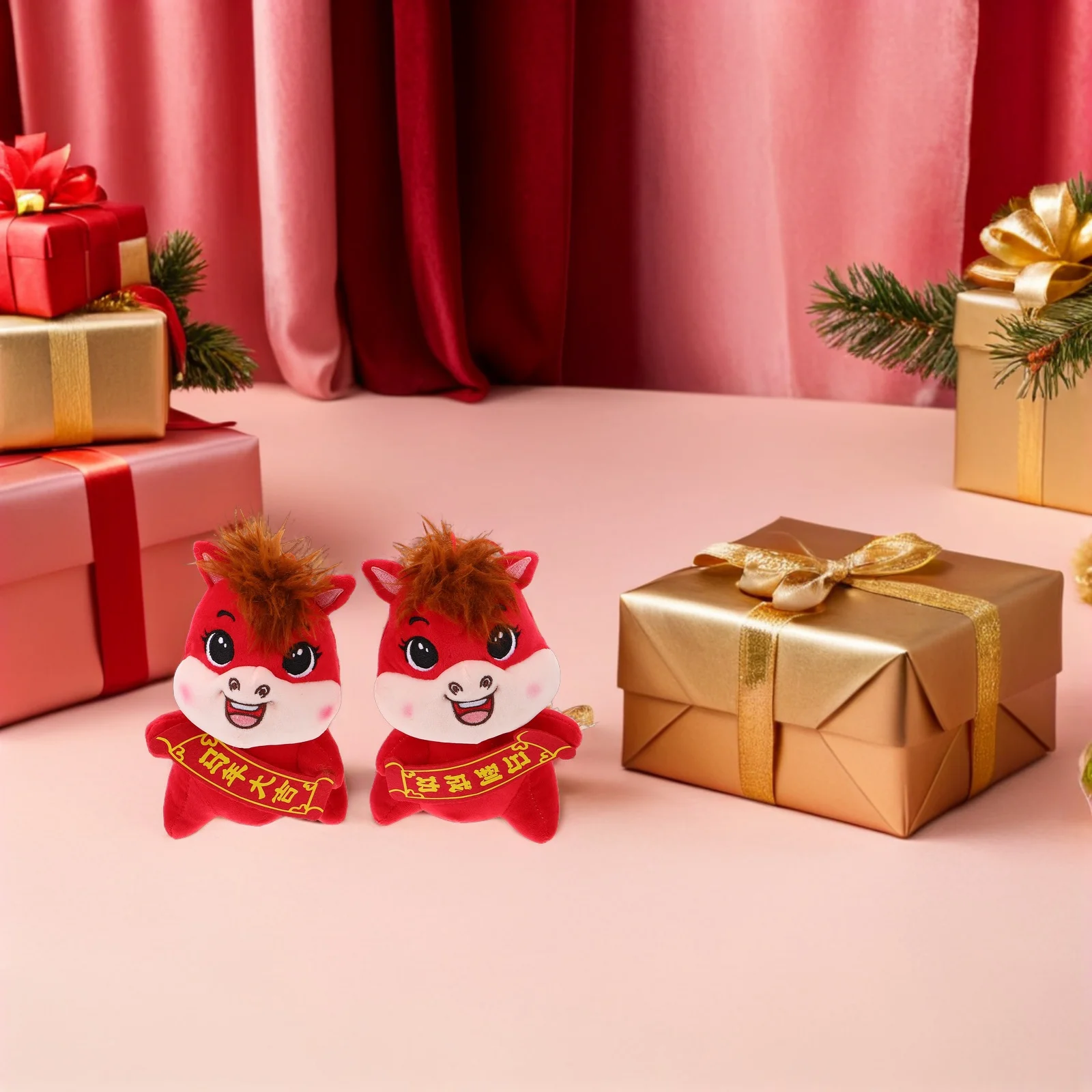 

2pcs 2026 Year Of The Horse Chinese New Year Mascot Stuffed Animal Kids Gift Spring Festival Decor Zodiac Plushie