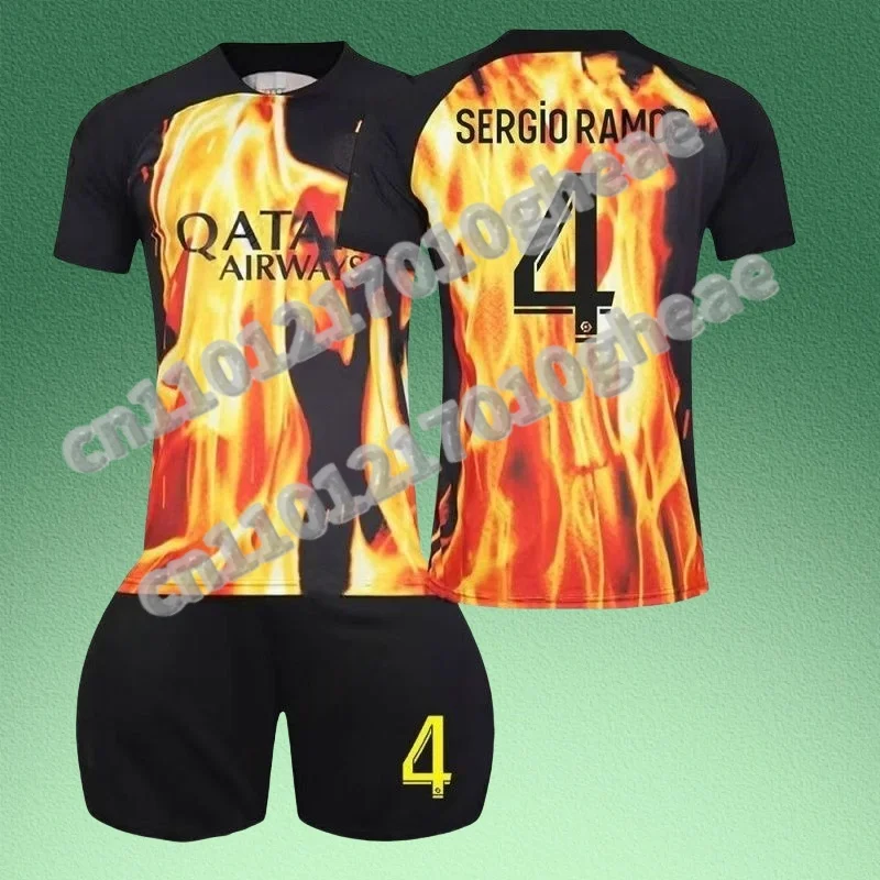 

2526 Latest Hot Selling Set Football Shirt Paris Special Edition No.4 and No.30 Training Clothes Adult and Children's Top Shorts
