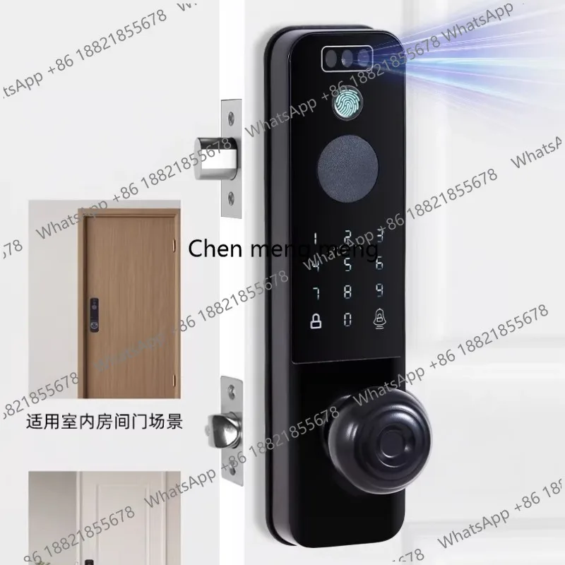 Indoor wooden door face fingerprint password double tongue lock household replacement spherical exit lock