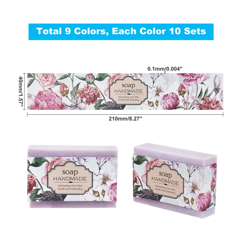 1Bag 90pcs Handmade Soap Paper Tag Wrap Paper Tape for Soap Packaging Rectangle with Flower Pattern Mixed Color 210x40x0.1mm