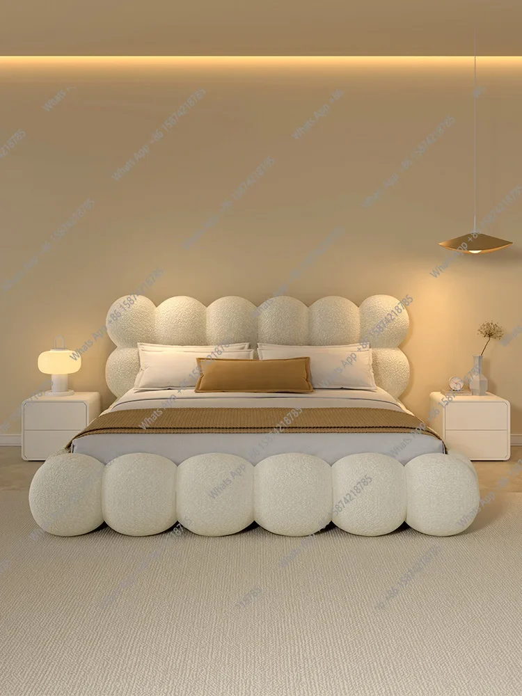 

N49 French cream wind bubble bed master bedroom lamb wool fabric soft bag bed girls bedroom senior princess bed
