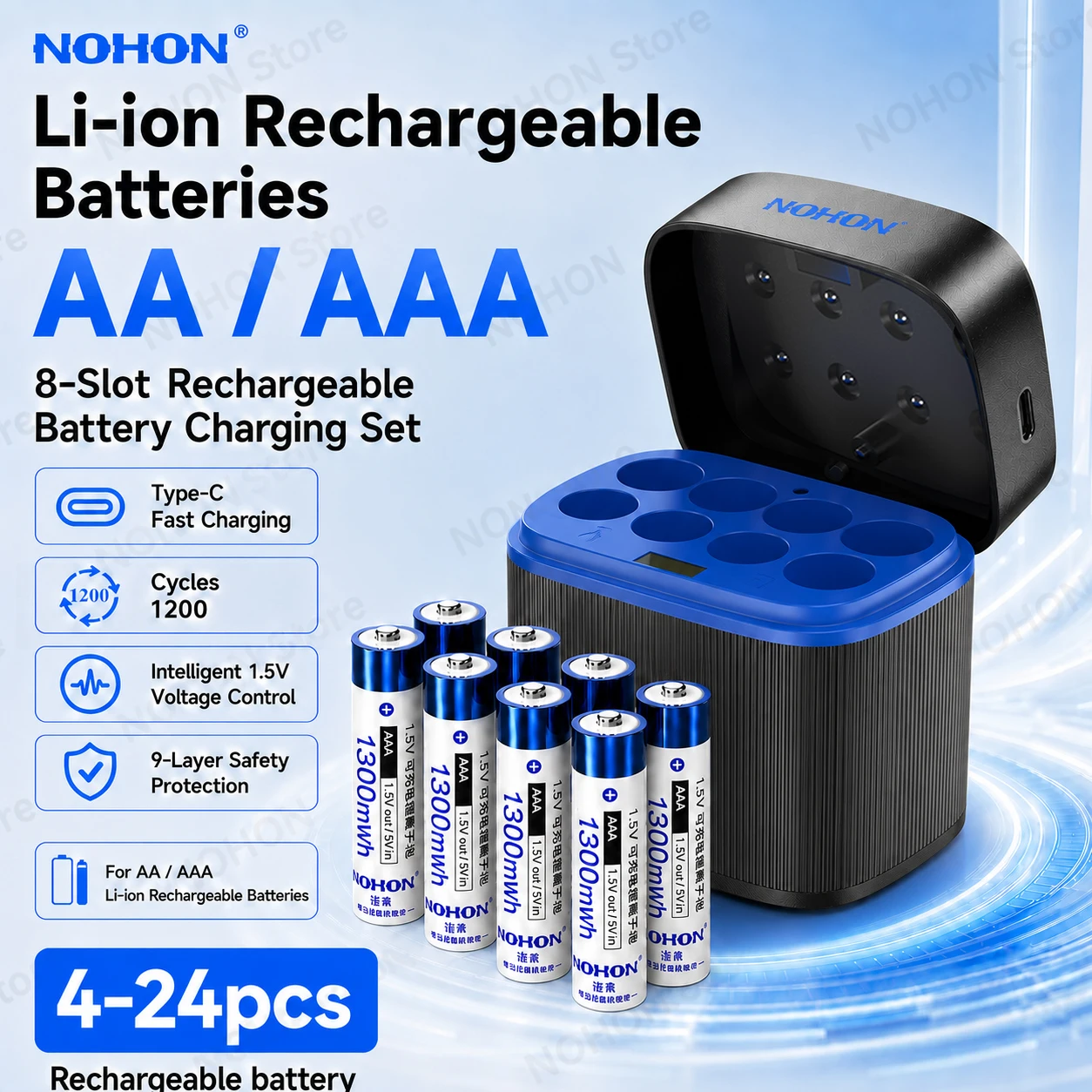 NOHON AA / AAA Battery Rechargeable 1.5V Rechargeable Battery High Capacity Rechargeable AA Batteries AAA Lithium with Charger