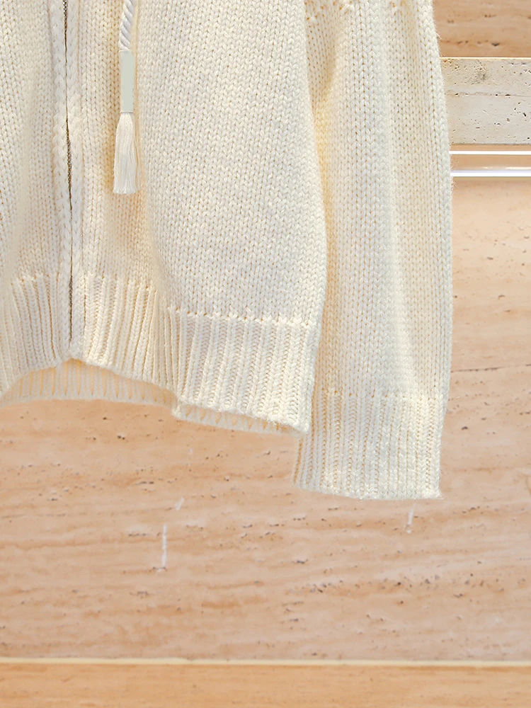 고급 여성 니트 후드 오픈 가디건 코트 가을 겨울 디자인 센세이션 미우미우 출퇴근 스타일 레귤러 핏 긴팔