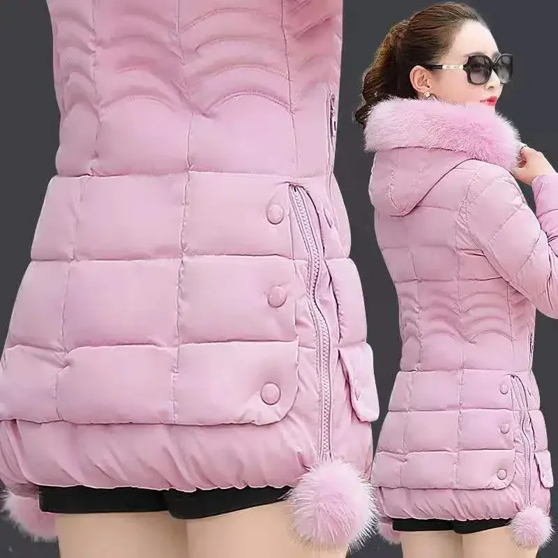 2023 Winter Women Jacket Parka Big Fur Collar Hooded Thick Warm Female Coat Casual Outwear European Fashion Black Female Tops