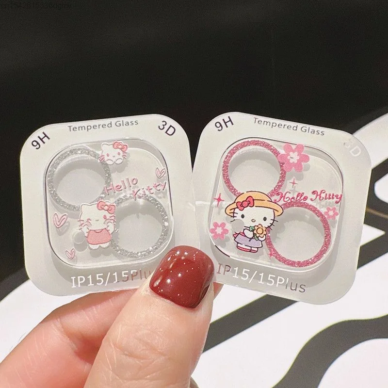 Sanrio Hello Kitty Kawaii New Lens Film For Iphone 15 14 Plus 13 Mini Pro Max Transparent Lens Tempered Kawaii Anime Lens Film