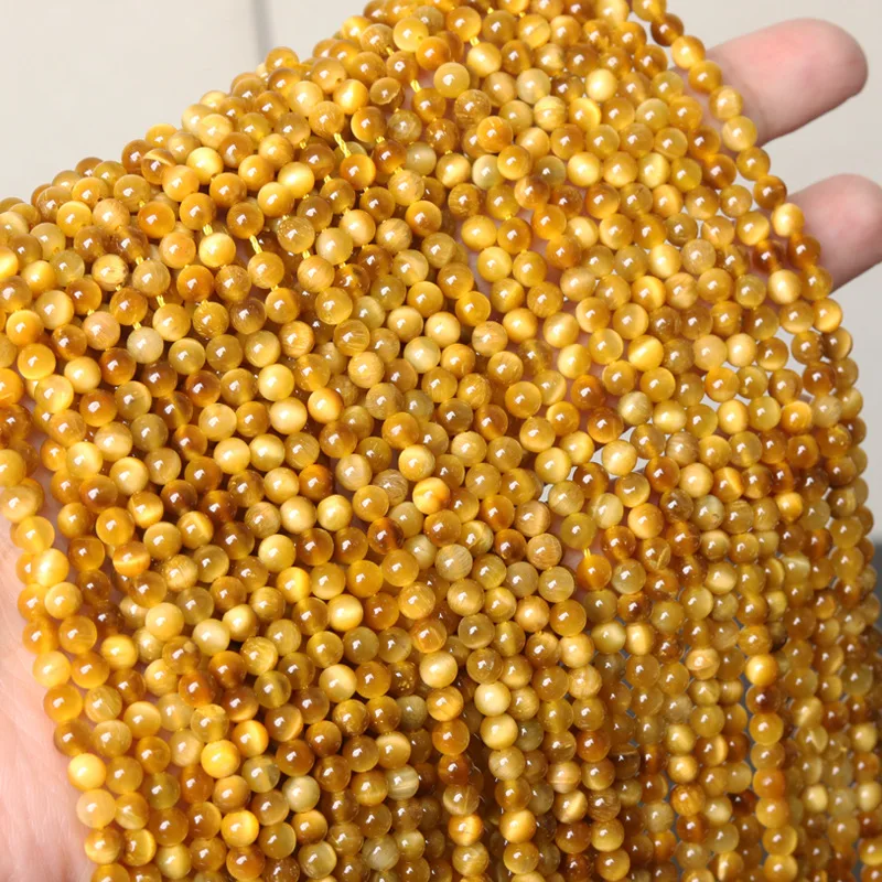 Natural Golden Tiger Eye 4mm Loose Beads, Tiger Eye Stone Round Beads for DIY Bracelet & Jewelry Making