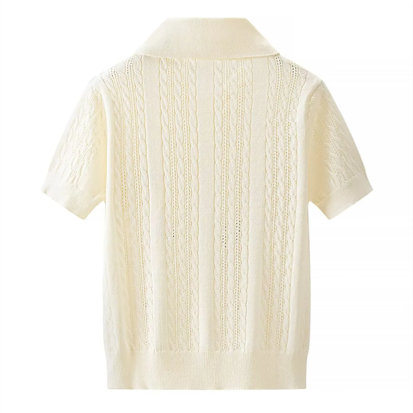 Withered Women's Wear 2026 Summer Literary Style Fashion Slim Lapel Fried Dough Twists Knitting Short Sleeve T-shirt