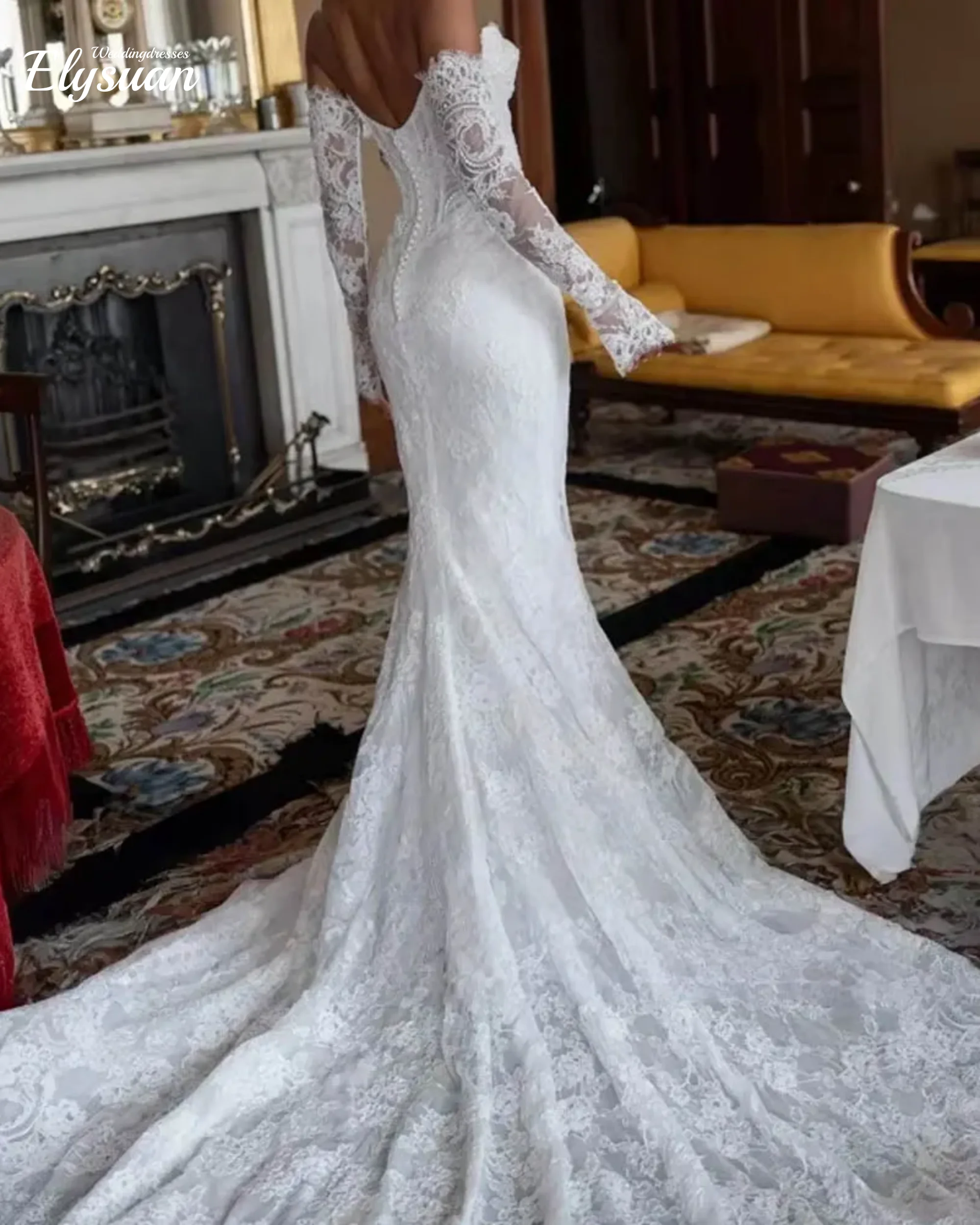 Aangepaste prachtige kralen trouwjurk voor vrouw bruid lieverd lange mouw zeemeermin prachtige applicaties sweep bruidsjurk