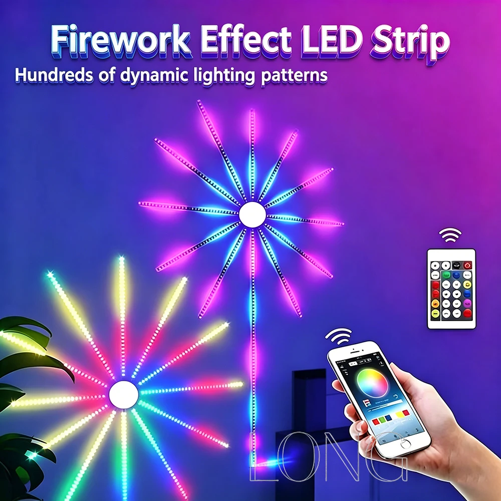 

RGBIC Fireworks LED Strip Light, Sound Control Symphony Meteor Lamp, Color Changing Light for Wedding Christmas Home Decor