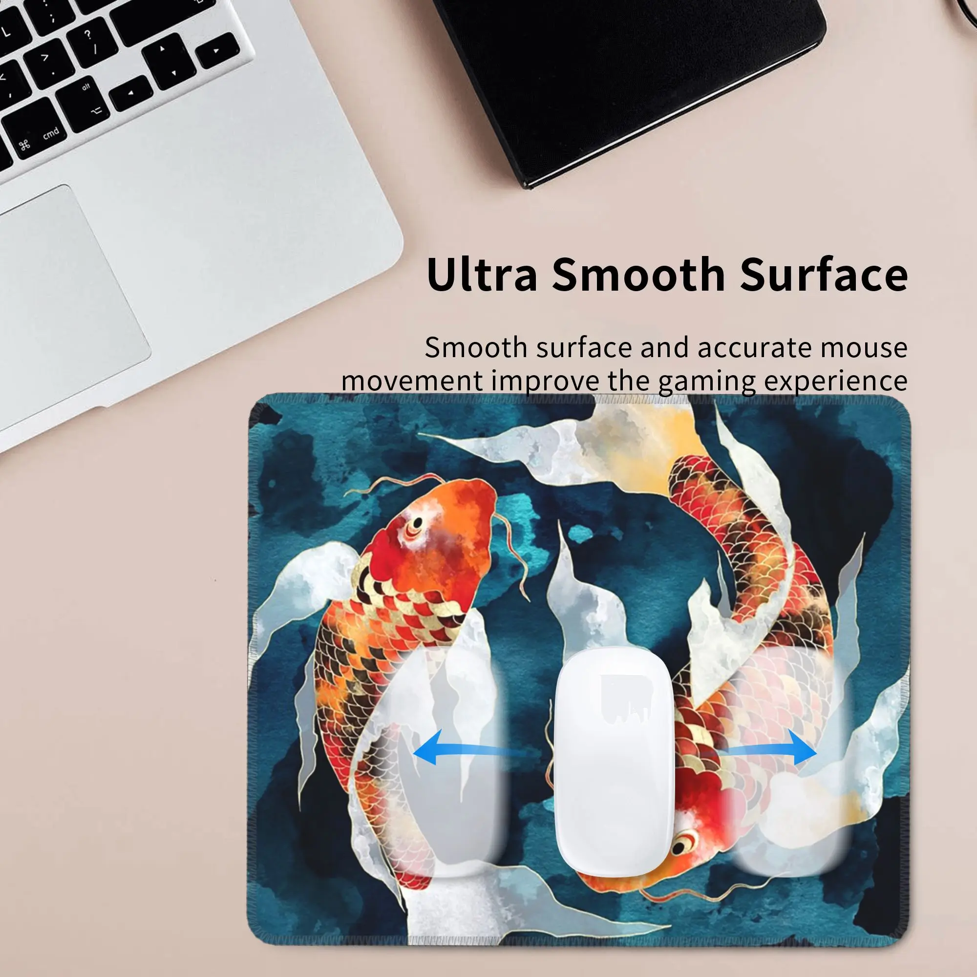 Vibrant Japanese Koi Fish Ripple Mouse Pad Computer Keyboard Mouse Mat Gamer PC Laptop Desk Mat Office Accessories Table Mats