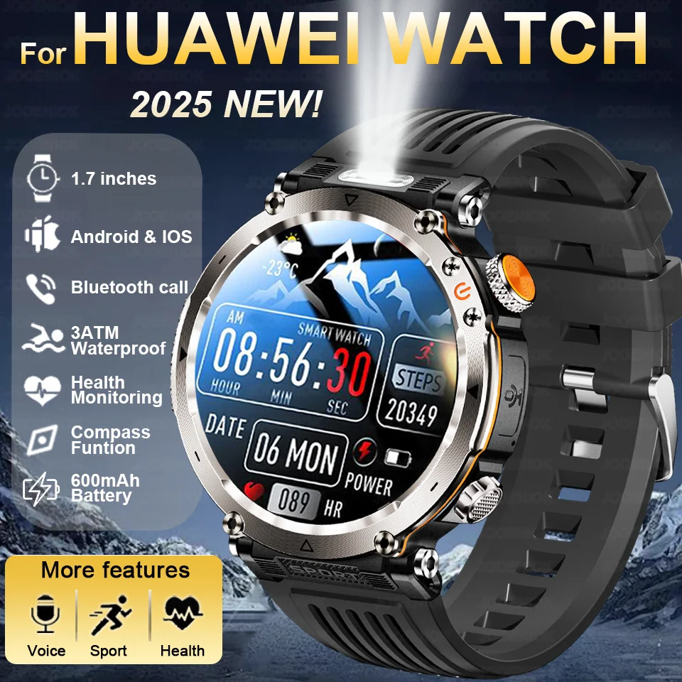 

Новинка 2025 года, 600 мАч, умные часы с аккумулятором, мужские спортивные уличные компасы, светодиодные Bluetooth-вызовы, пульсометр, 1,7 дюйма, водонепроницаемые женские умные часы