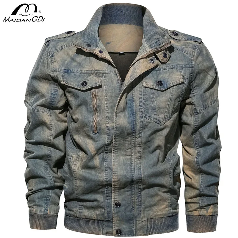 MaiDangDi Motorcycle Punk Style Men's Denim Jacket Daily Shopping Motorcycle Mens Washed Jacket Classic Retro Male Clothing