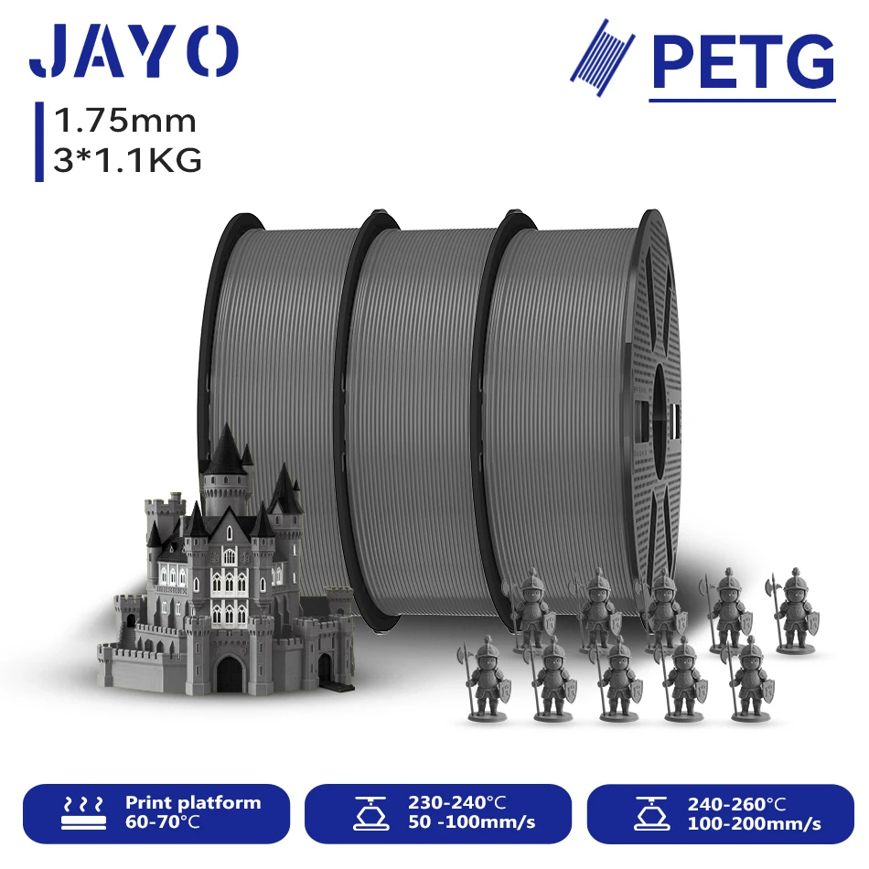 JAYO 3,3KG 3D PETG Klares Druckerfilament 1,75MM Hochfest Ohne Blasen Sauber Gewickelt für 3D 99% FDM DIY Geschenkmaterial