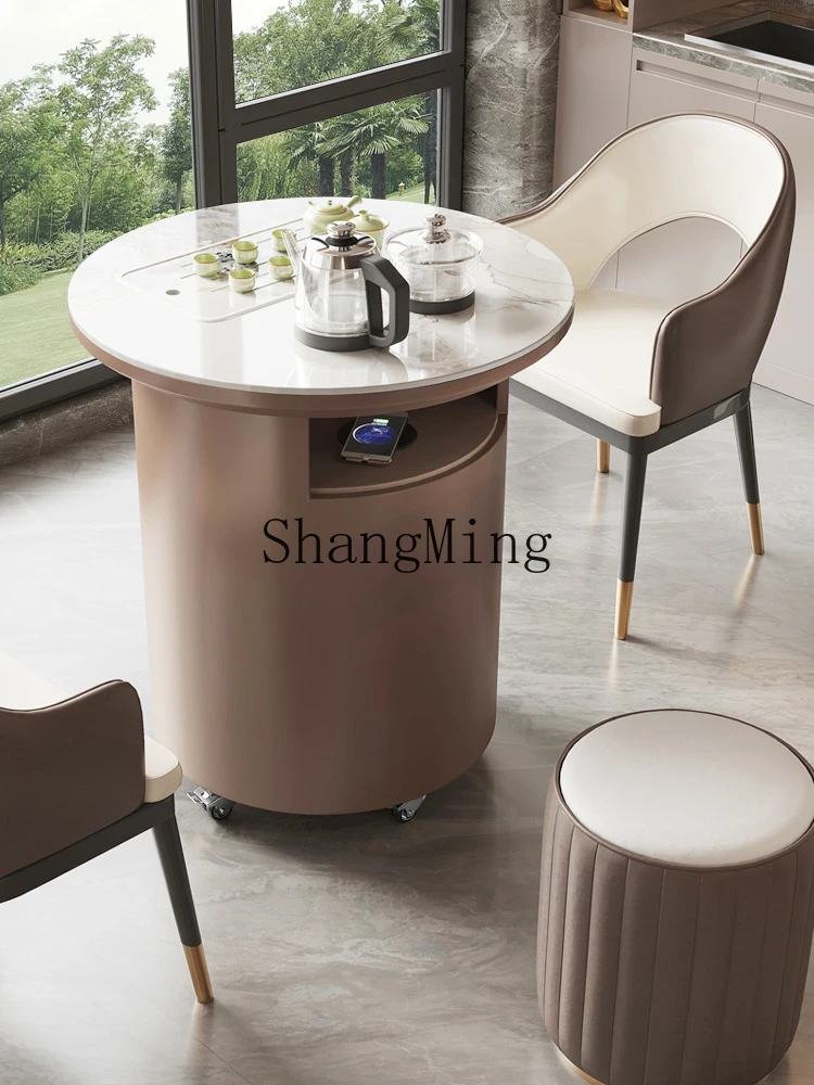 

CL mobile tea table household small making table modern simple round cart multi-functional rock slab balcony