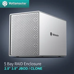 Корпус внешнего жесткого диска Yottamaster RAID с 5 отсеками для жесткого диска SATA 2,5 дюйма и 3,5 дюйма/SSD с прямым подключением для резервного копирования данных 5 x 10 ТБ