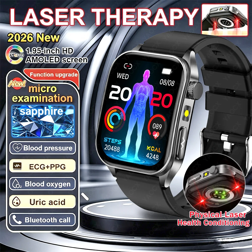 2026 New Health Smart Watch Laser Therapy Reduce Three Highs Blood Oxygen Pressure Uric Acid Blood Lipid ECG Smartwatch For Man