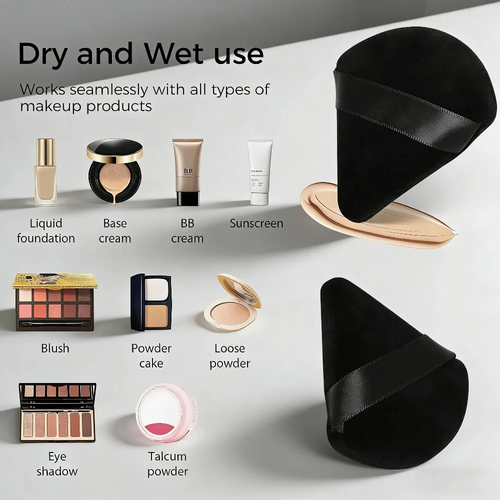 10st zwarte driehoekige poederdons, fluwelen zachte make-upspons voor foundation blending, cosmetische gezichtsblender beauty tool set