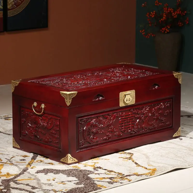 High-end Handmade Wedding Box Wooden Box Rectangular with Lock All Wood Retro Mahogany Box Red Wedding Boxes