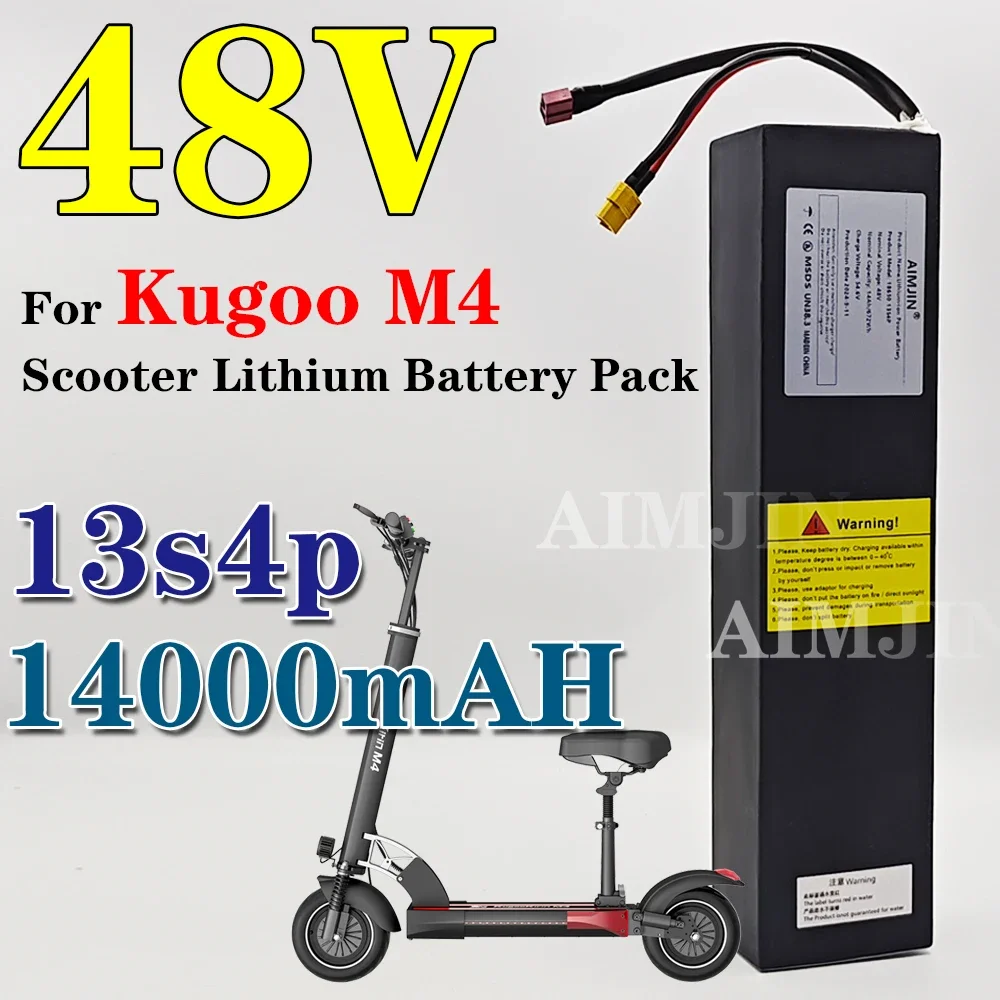 48V 14Ah/672Wh 18650 Lithium Ion 13S4P Battery Pack Suitable for Kugoo M4/M4Pro Electric Scooter Battery Built in BMS