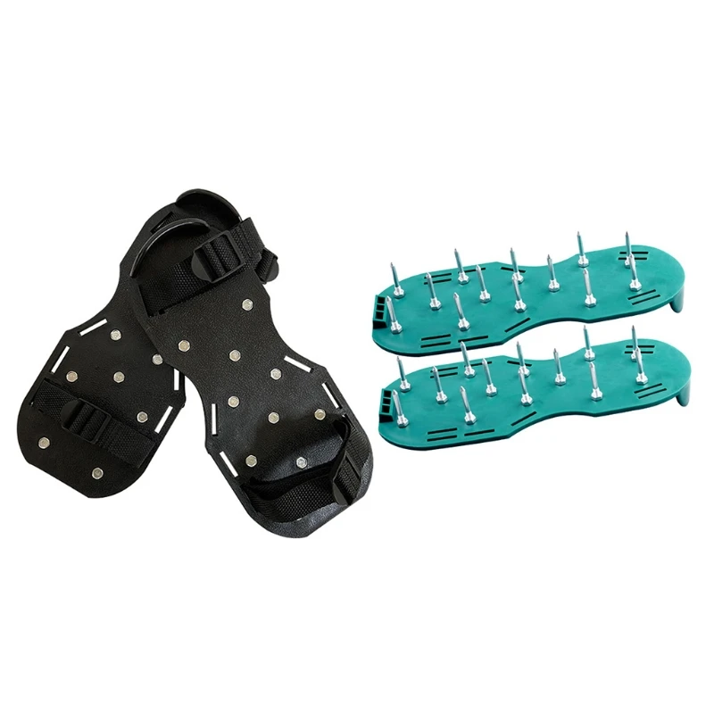 Black/ Green Aeration Shoe Pair With Spikes Adjustable Belt And Buckle Combination Yard Tools 31.5x14.5x4.5cm