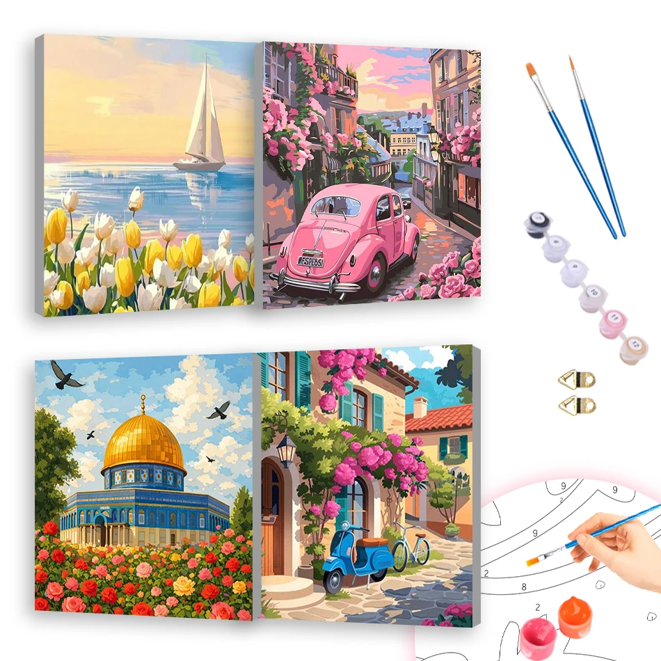 

RUOPOTY Painting Paints By Numbers Flower scenery 20X20cm ready Frame Color Markers Acrylic Paints Kit Handmade Home Decor Items