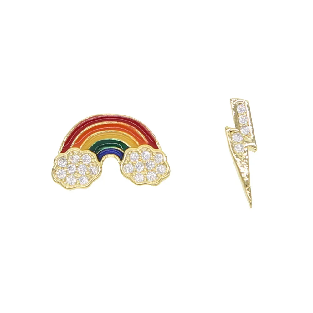 2025 New Colorful Cz Paved Rainbow Earring Gold Color Cubic Zirconia Lightning Minimal Enamel Cute Fashion Jewelry