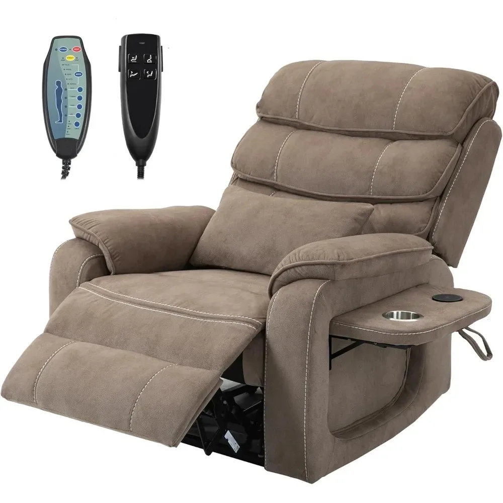 Adults Elderly Recliners Massage Heating, Extended Footrest, Cup Holder, Lumbar Pillow, Wireless Charging Device, Up to 400LBS