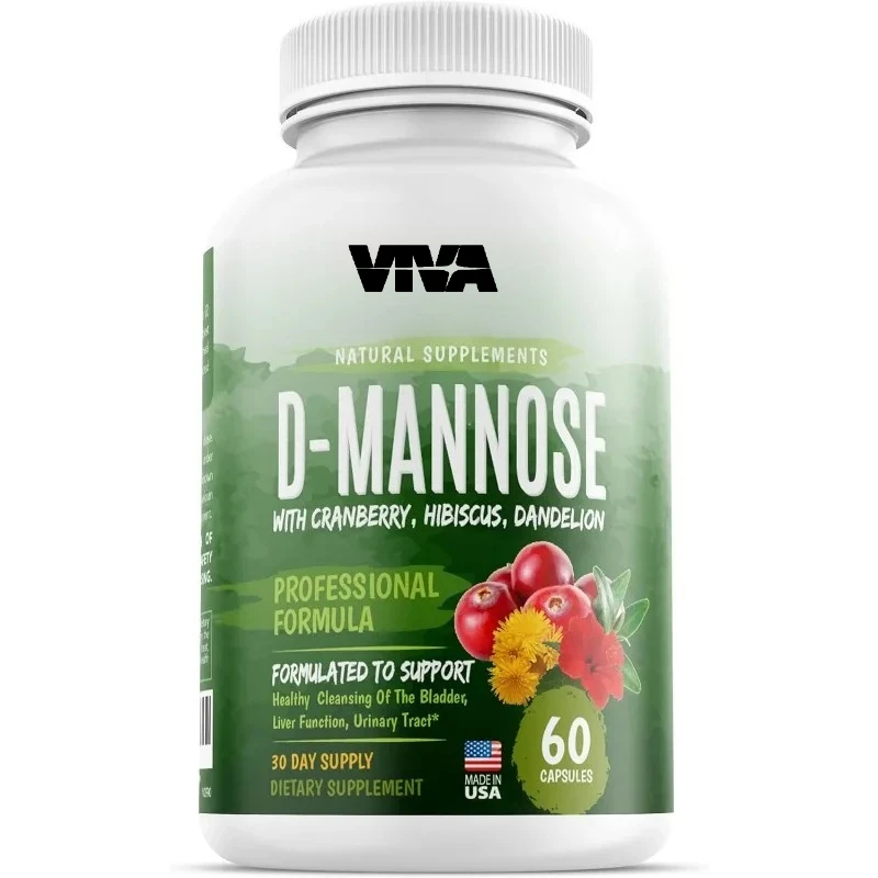 

100% pure D-mannose capsules 1000mg, containing extracts of cranberry, hibiscus, and dandelion - for urinary bladder health