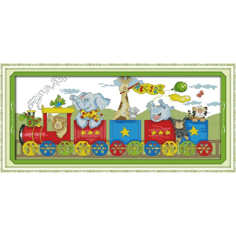 

Joy Sunday New Stamped Cross Stitch Kit,11/14/16CT DIY Easy Pattern Aida Fabric Embroidery Set-The Train of Happiness