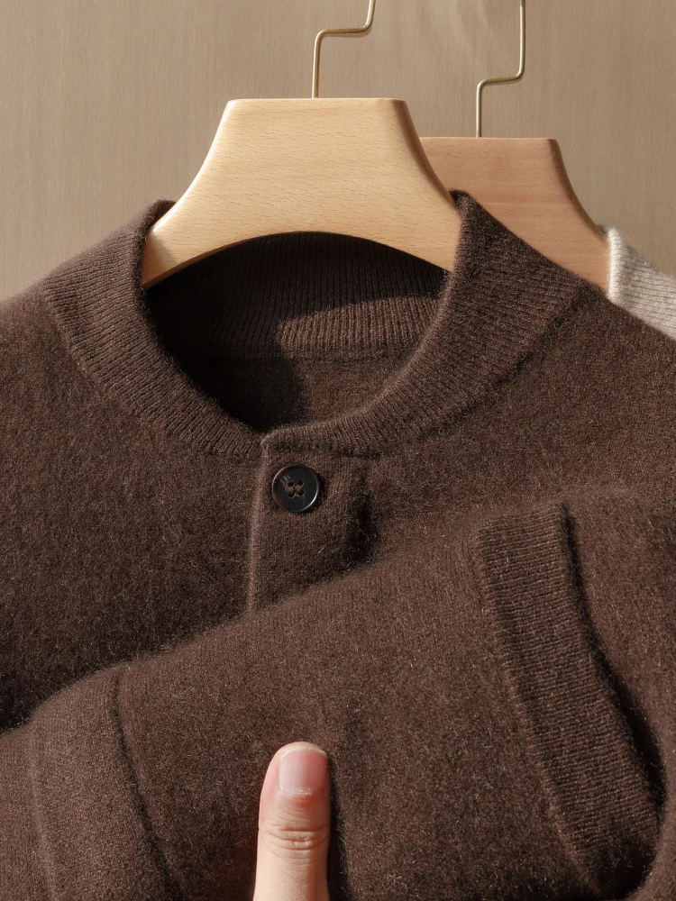 

100% Pure Cashmere Sweater Men's Baseball Collar Zipper Cardigan Double-sided Thickened Knitted Sweater