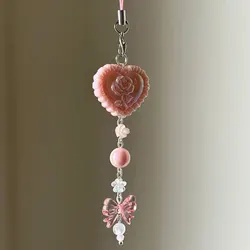1PCS Pink Coquette Mobile Phone Pendant Beaded Rose Romantic Gift Creative Lolita Mobile Phone Charm