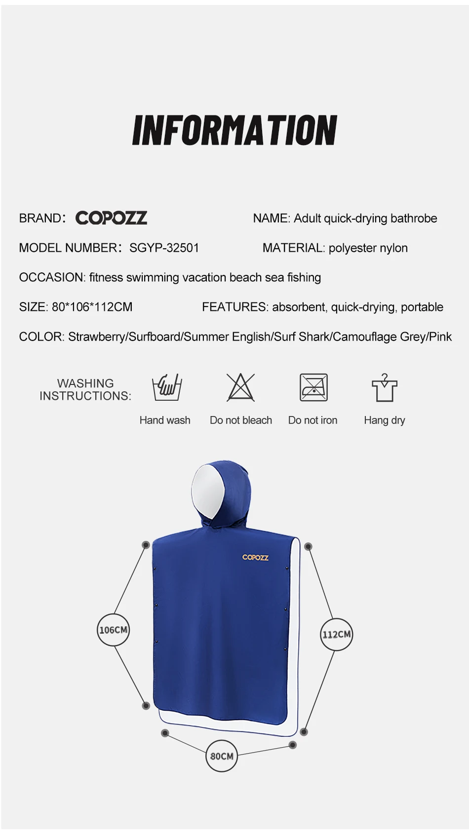 Surf-Poncho, individuelles Handtuch, Wassersport, Kapuzenmantel, Mikrofaser-Stranddecke, Bad, Schwimmen, Handtuch, Neoprenanzug, Strandponcho für Erwachsene – Detail 6
