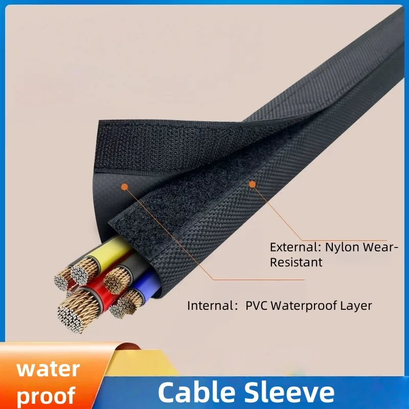 Cable Sleeve Organizer 10mm - 100mm PET With Tape PVC Waterproof Reusable Nylon Harness Sheath Management Wire Wrap Protection