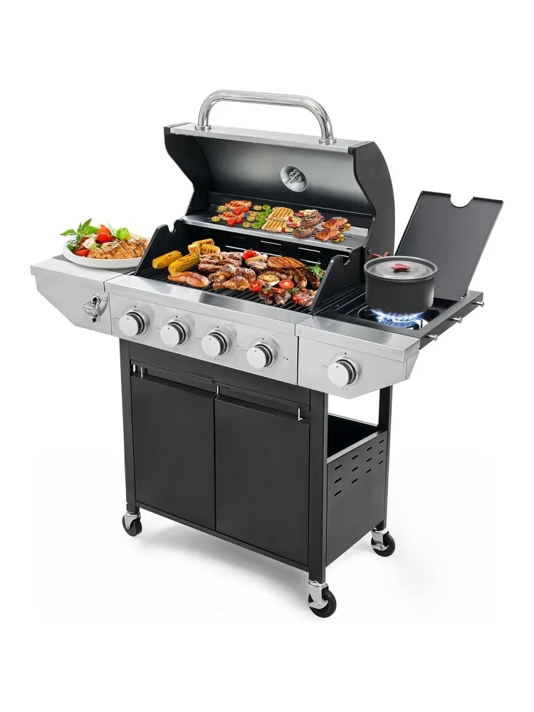 

4 Burner Propane Gas Grill with Side Burner, Stainless Steel BBQ Grill 48,500 BTU for Outdoor Cooking Kitchen, Garden and Patio