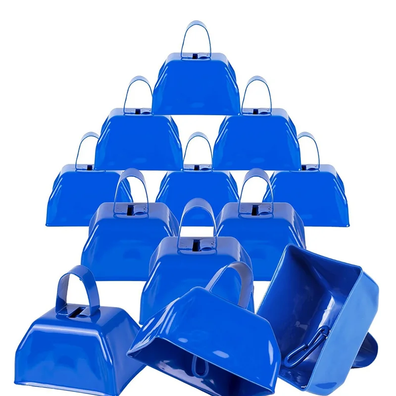 

HLZS-Cow Bells Noise Makers Cheering Bell: 24 Pcs Metal Cowbells With Handle For Sporting Events - Small Loud Bell Blue