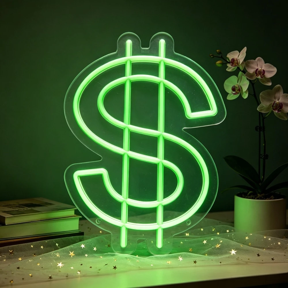 Dollar Sign Neon Light for Store Wall Decor Dimmable USB Neon Light for Office Bar Clothing Shop Trendy Indoor Home Wall Lamp