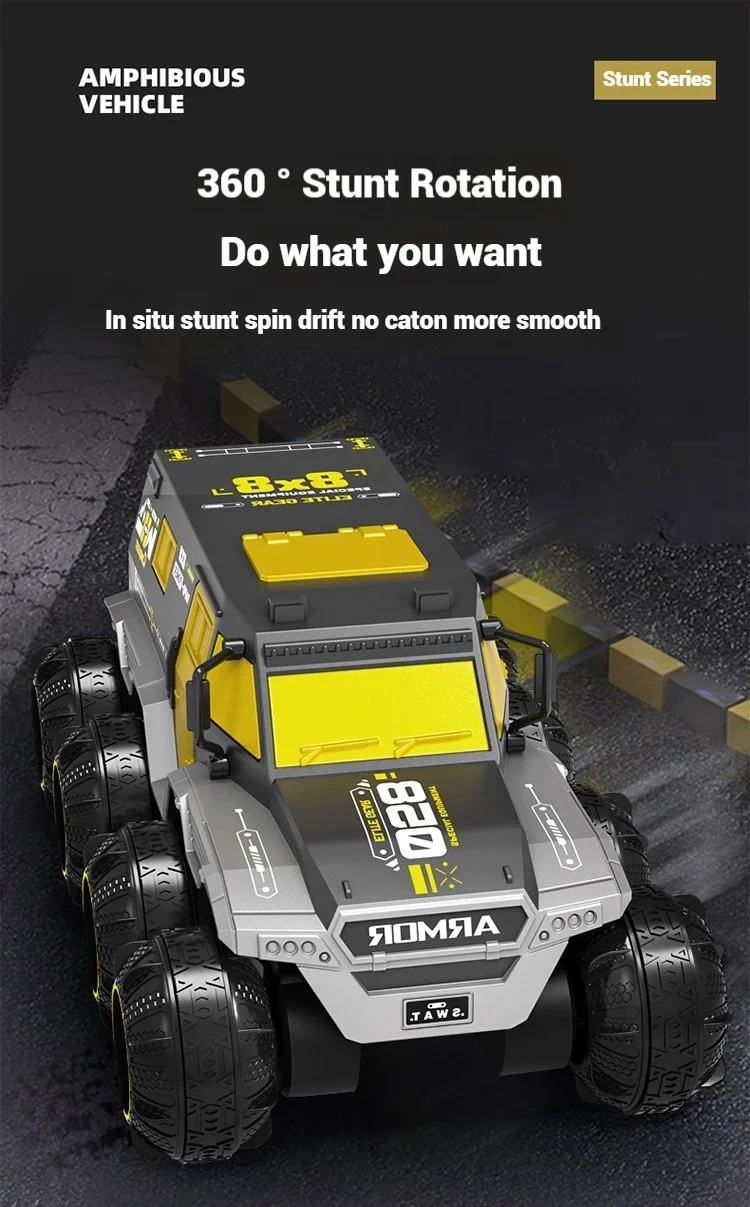 Coche anfibio 8WD RC 2,4G camión acrobático con Control remoto rotación de 360 grados escalada todoterreno vehículo de carreras chico regalos de navidad