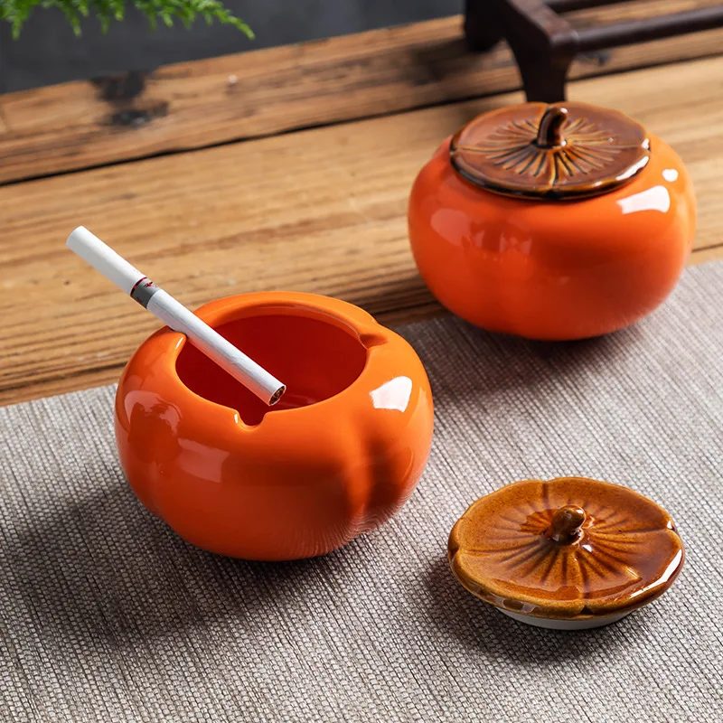 

Persimmon Shaped Ashtray Large Small Ceramic with Cover Creative Personality Bedside Living Room Office Hotel Necessary Ashtray