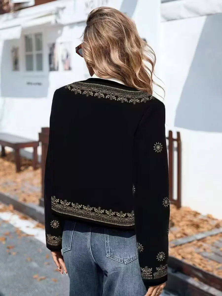 Women's Spring and Autumn Fashion Paisley Pattern Printed Casual Jacket - Suitable for Daily Wear and Party Outfits