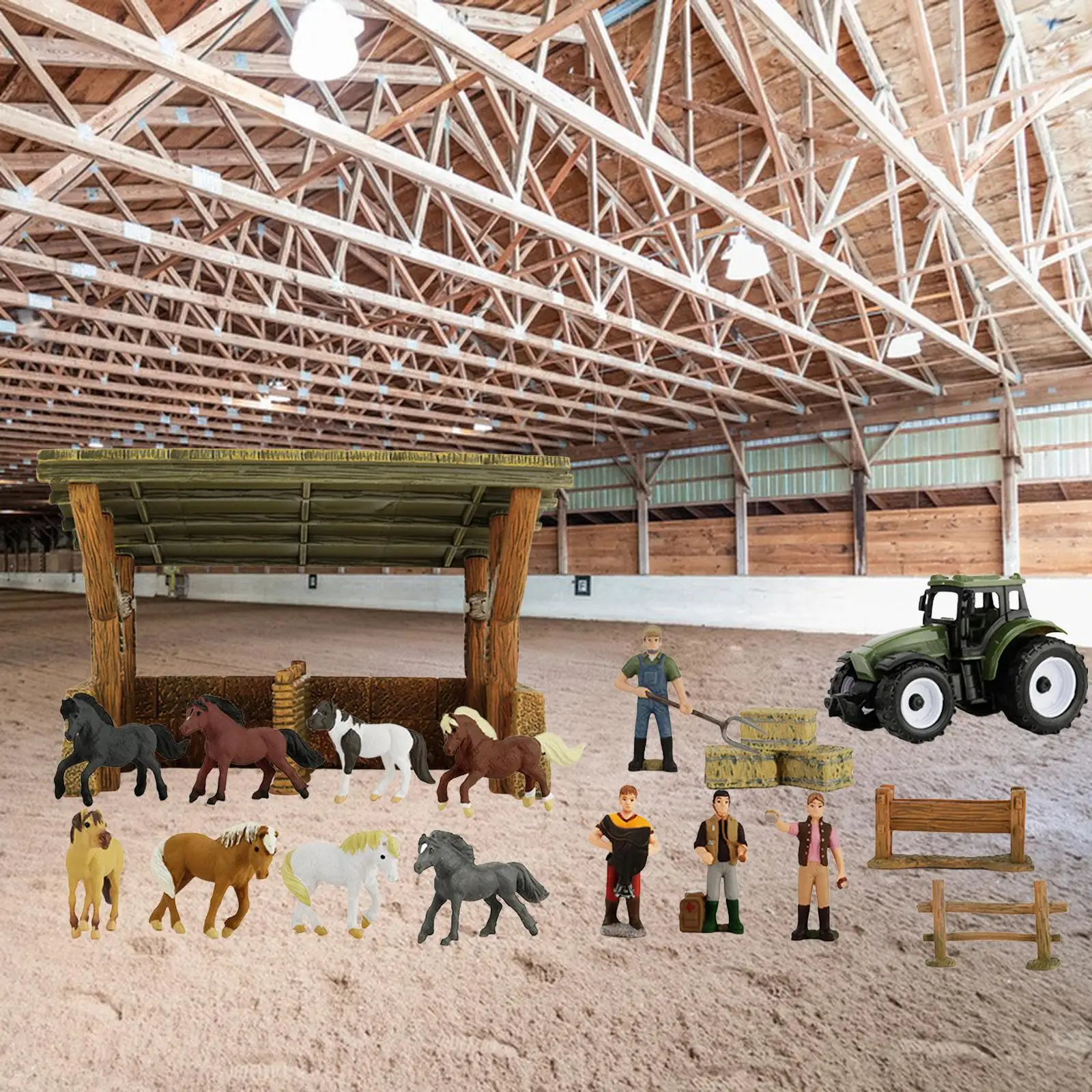 

Realistic Horse Stable Playset Toys Horse Farmers Figurines Educational Action Models Accessories for Kids